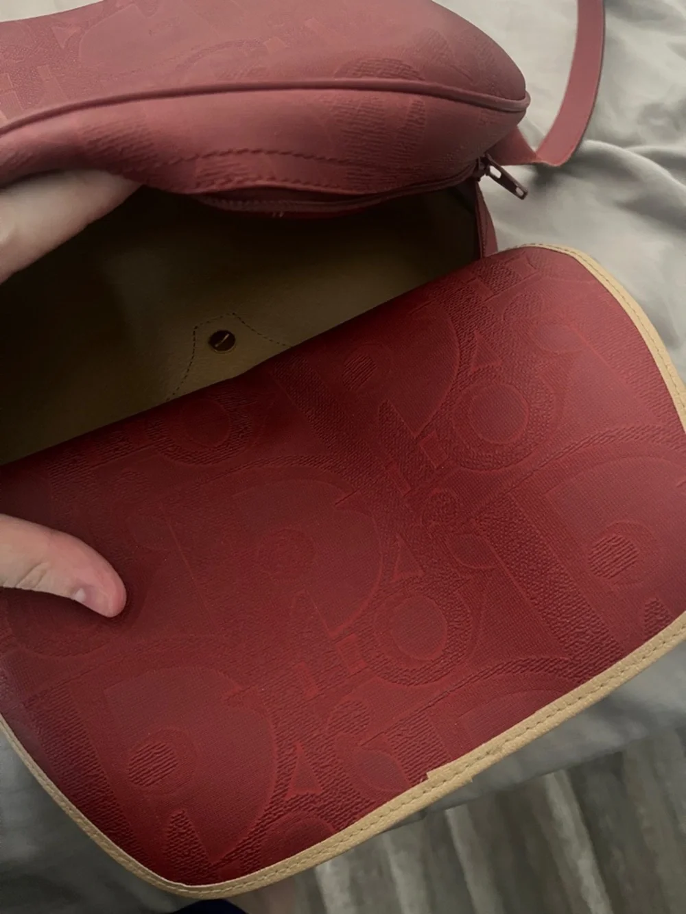 Dior Red Crossbody Bag with Gold Tone Ring Detail